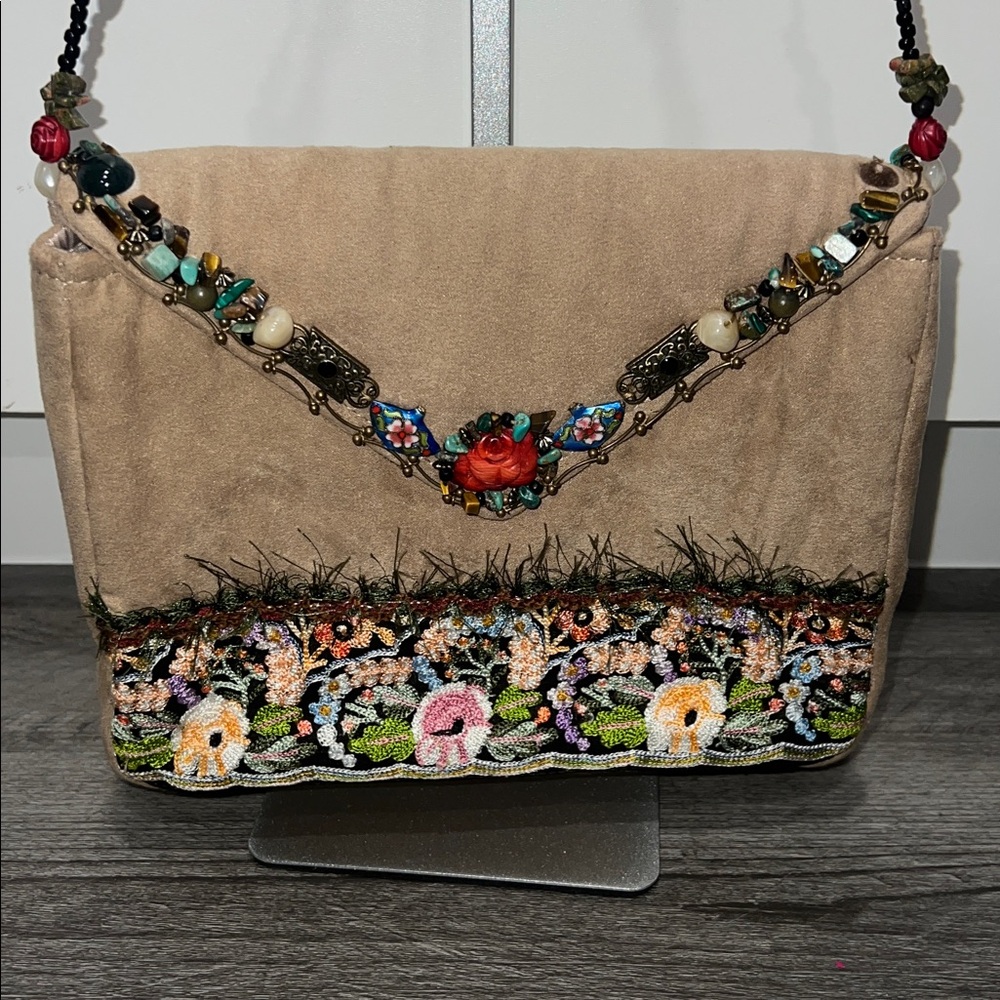 Mary Frances Embroidered and Beaded Suede Shoulder Bag - Picture 3 of 11